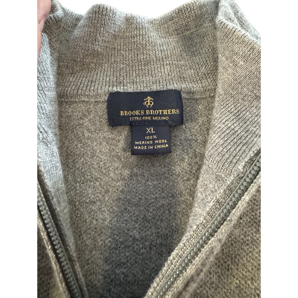 Brooks Brothers Extra Fine Merino Wool 1/4 Zip Striped Sweater XL Gray Navy Red - Picture 6 of 6